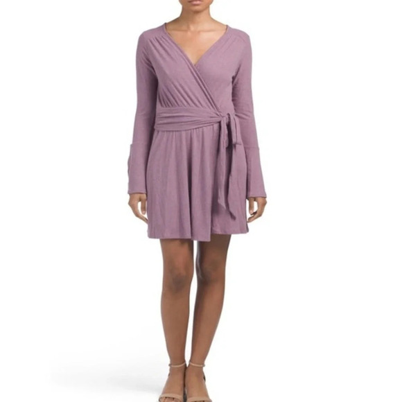 NWT Sadie & Sage Purple Knit Ribbed Wrap Dress - Picture 1 of 8